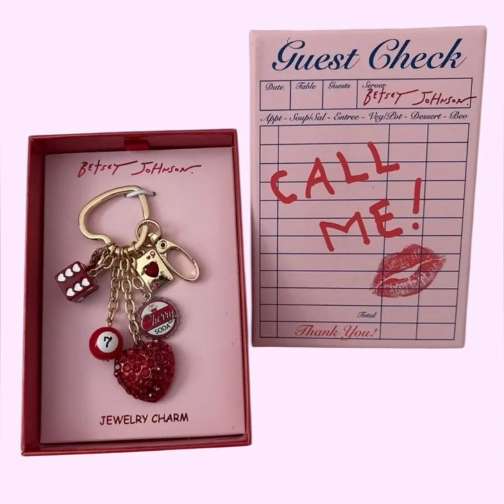 BETSEY JOHNSON Valentine Cherry Soda Pop Multiple Charms Bag Charm Keychain NWT